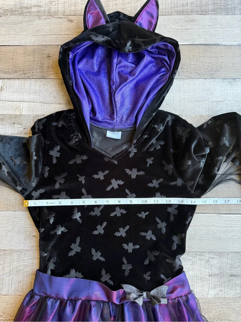 Spirit Halloween Girls Bat Costume Dress Hooded Purple Black Size Large 12-14